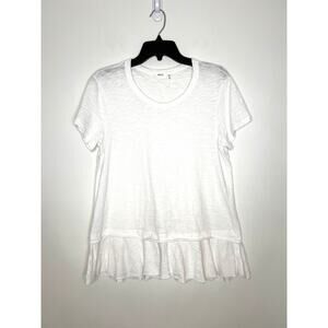 Wilt White Double Tier Mock Hem Crew T-Shirt Sz S Slub knit